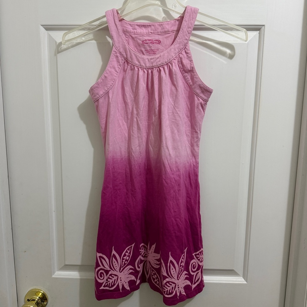 Girls Crazy Shirts Tank Dress Pink Ombre Floral Design sz Large 100% Pima cotton